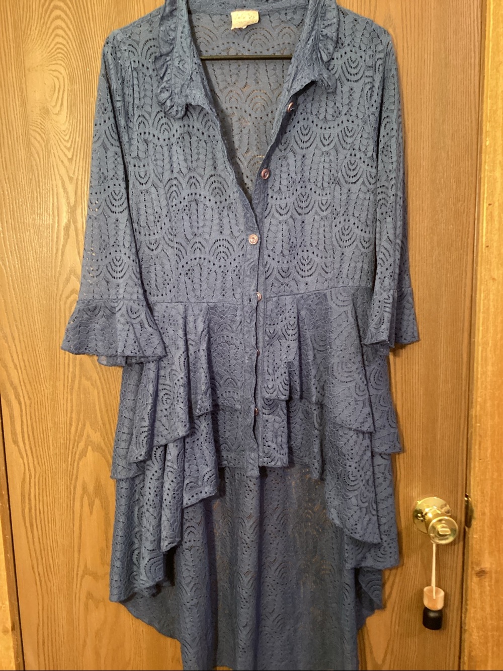 High-Low Lace Button-Front Tunic Dress - Navy Blue